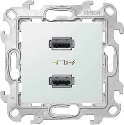 артикул 2411096-030 название Розетка USB 2-ая 2100 мА (для подзарядки), Simon, Серия 24, Белый