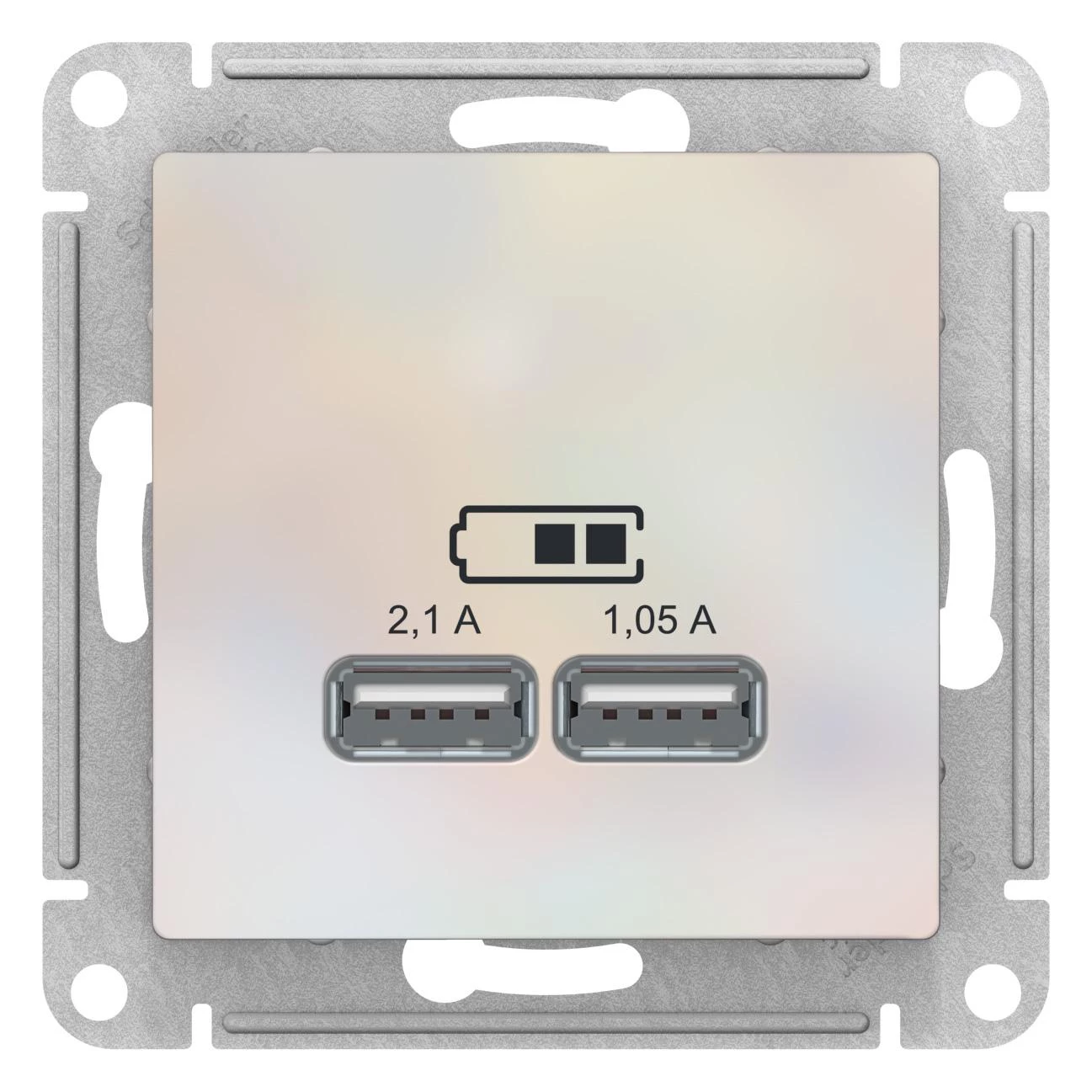 артикул ATN000433 название Розетка USB 2-ая 2100 мА (для подзарядки), Schneider Electric, Серия Atlas Design, Жемчуг