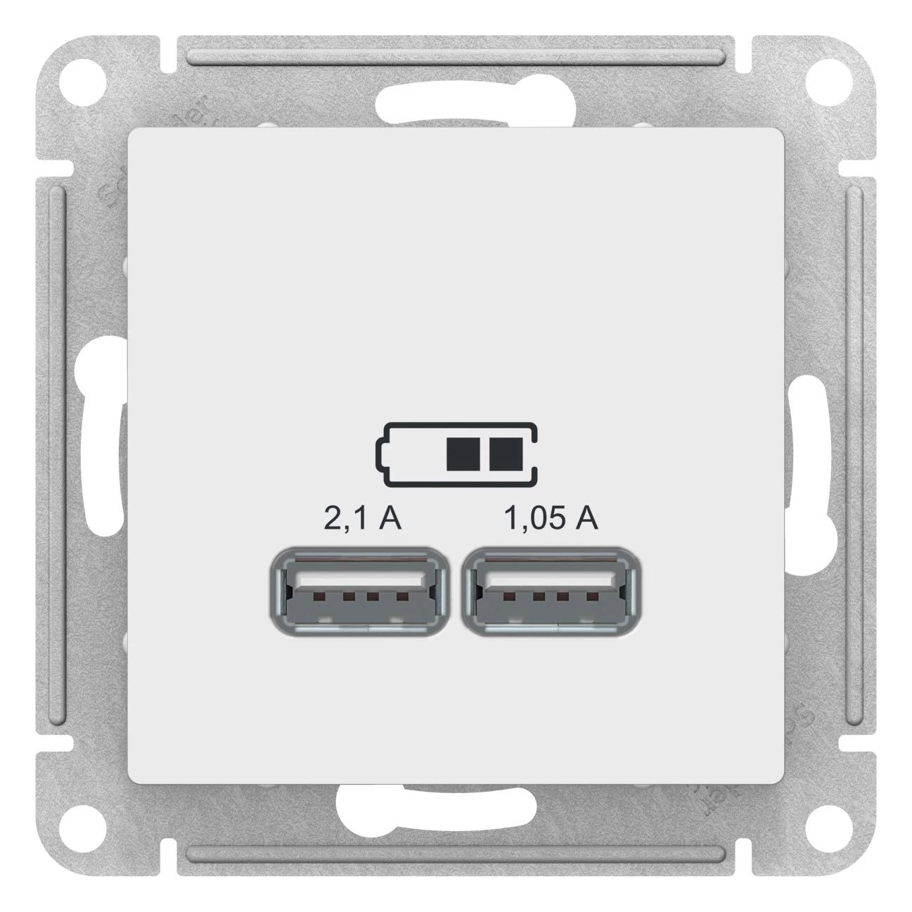 артикул ATN000133 название Розетка USB 2-ая 2100 мА (для подзарядки), Schneider Electric, Серия Atlas Design, Белый