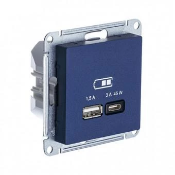 артикул ATN001129 название Розетка USB 2-ая Тип А+С 45 Вт (для подзарядки), Schneider Electric, Серия Atlas Design, Аквамарин