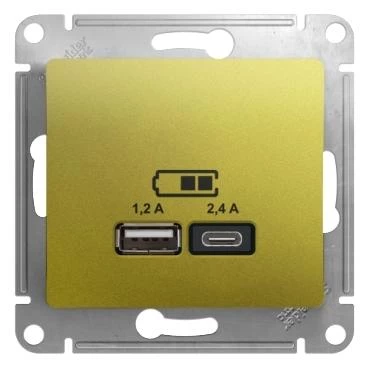 артикул GSL001039 название Розетка USB 2-ая Тип А+С, 2400 мА (для подзарядки), Schneider Electric, Серия Glossa, Фисташковый