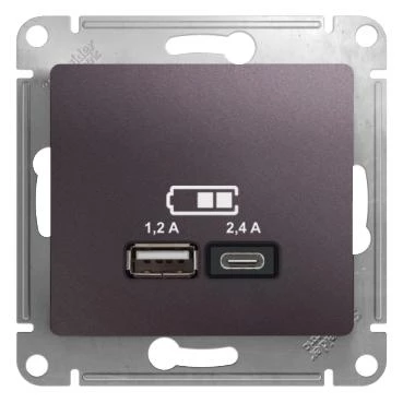 артикул GSL001439 название Розетка USB 2-ая Тип А+С, 2400 мА (для подзарядки), Schneider Electric, Серия Glossa, Сиреневый туман