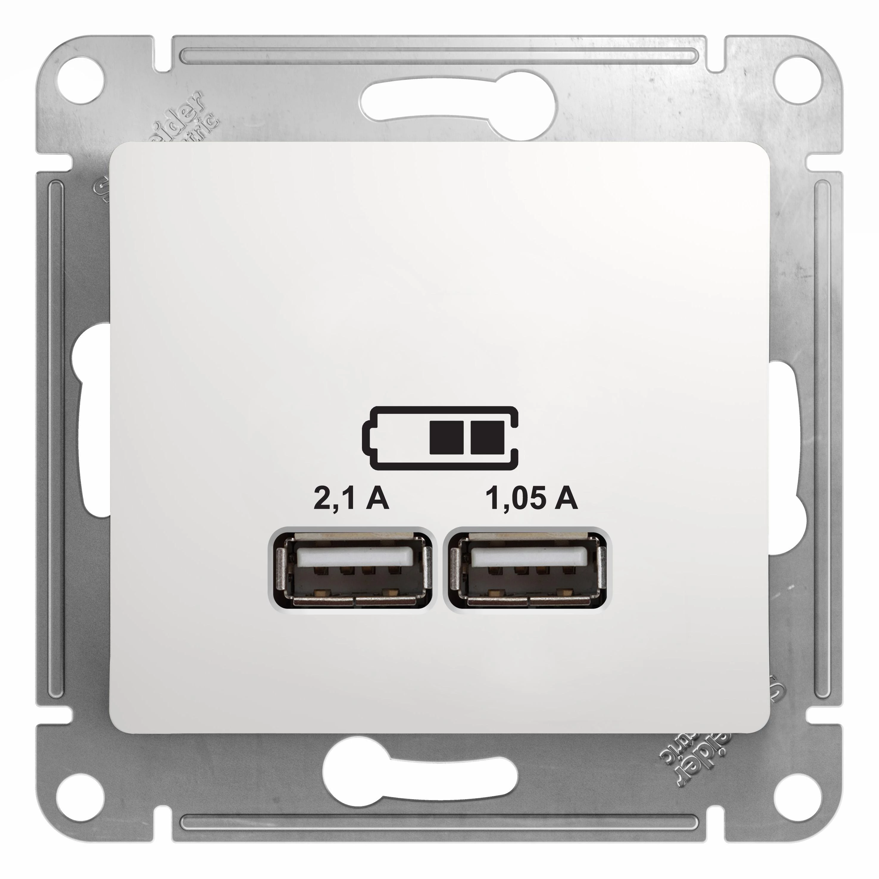 артикул GSL000133 название Розетка USB 2-ая (для подзарядки), Schneider Electric, Серия Glossa, Белый