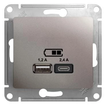 артикул GSL001239 название Розетка USB 2-ая Тип А+С, 2400 мА (для подзарядки), Schneider Electric, Серия Glossa, Платина