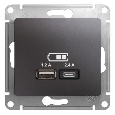 артикул GSL001339 название Розетка USB 2-ая Тип А+С, 2400 мА (для подзарядки), Schneider Electric, Серия Glossa, Графит