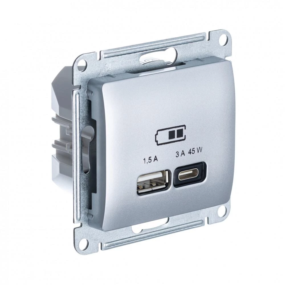 артикул GSL000329 название Розетка USB 2-ая Тип А+С 45 Вт (для подзарядки), Schneider Electric, Серия Glossa, Алюминий