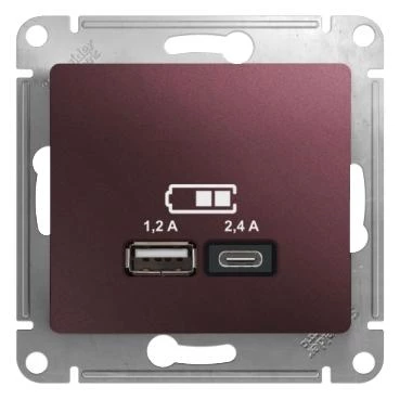 артикул GSL001139 название Розетка USB 2-ая Тип А+С, 2400 мА (для подзарядки), Schneider Electric, Серия Glossa, Баклажановый