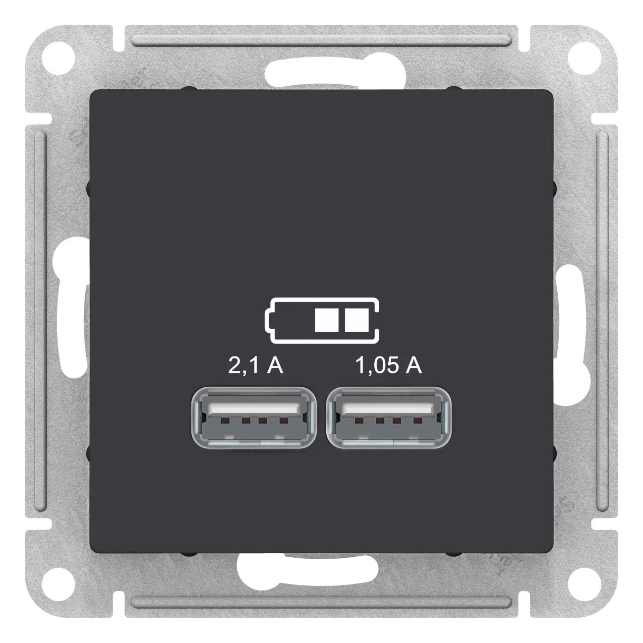 артикул ATN001033 название Розетка USB 2-ая 2100 мА (для подзарядки), Schneider Electric, Серия Atlas Design, Карбон