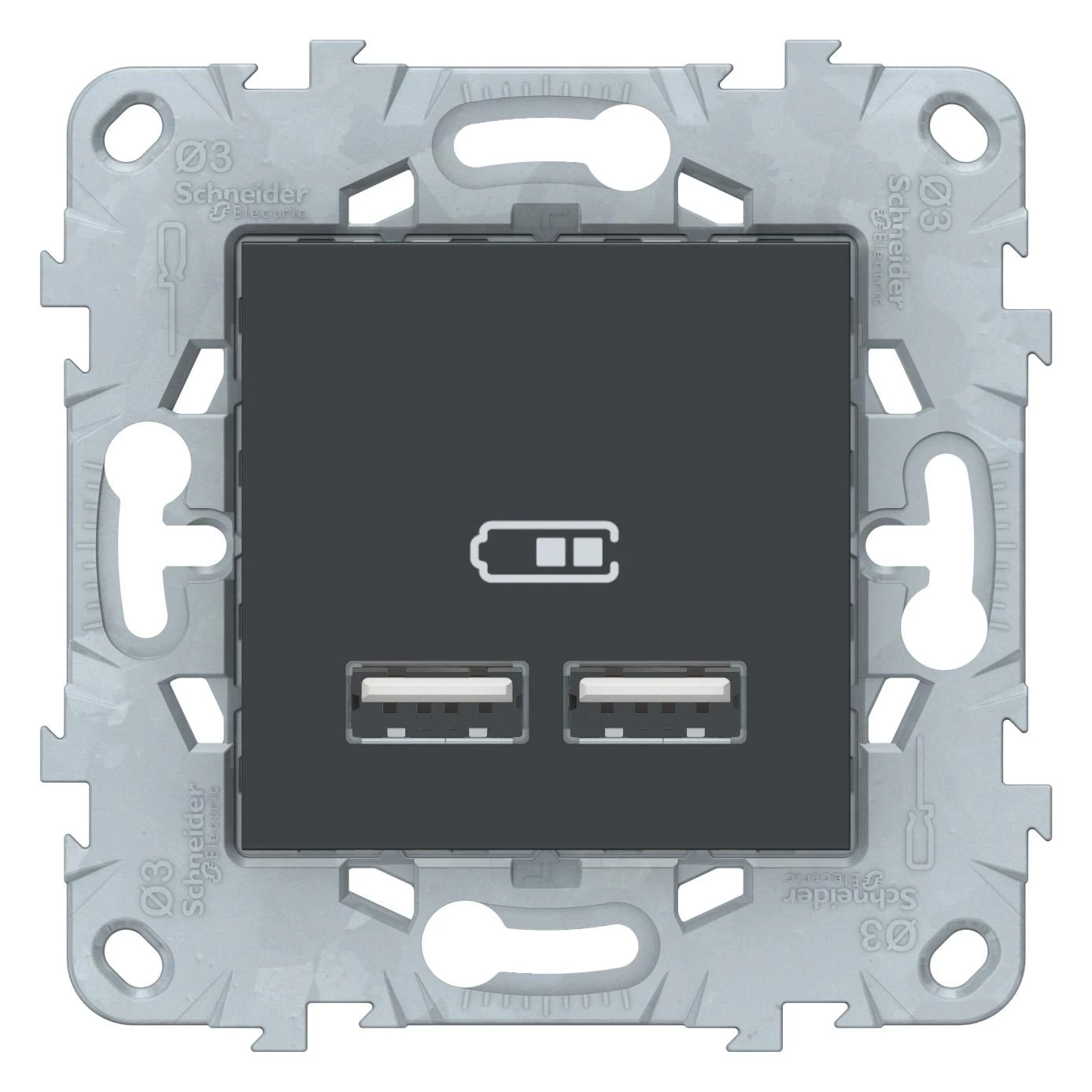 артикул NU541854 название Розетка USB 2-ая (для подзарядки), Schneider Electric, Серия Unica New, Антрацит