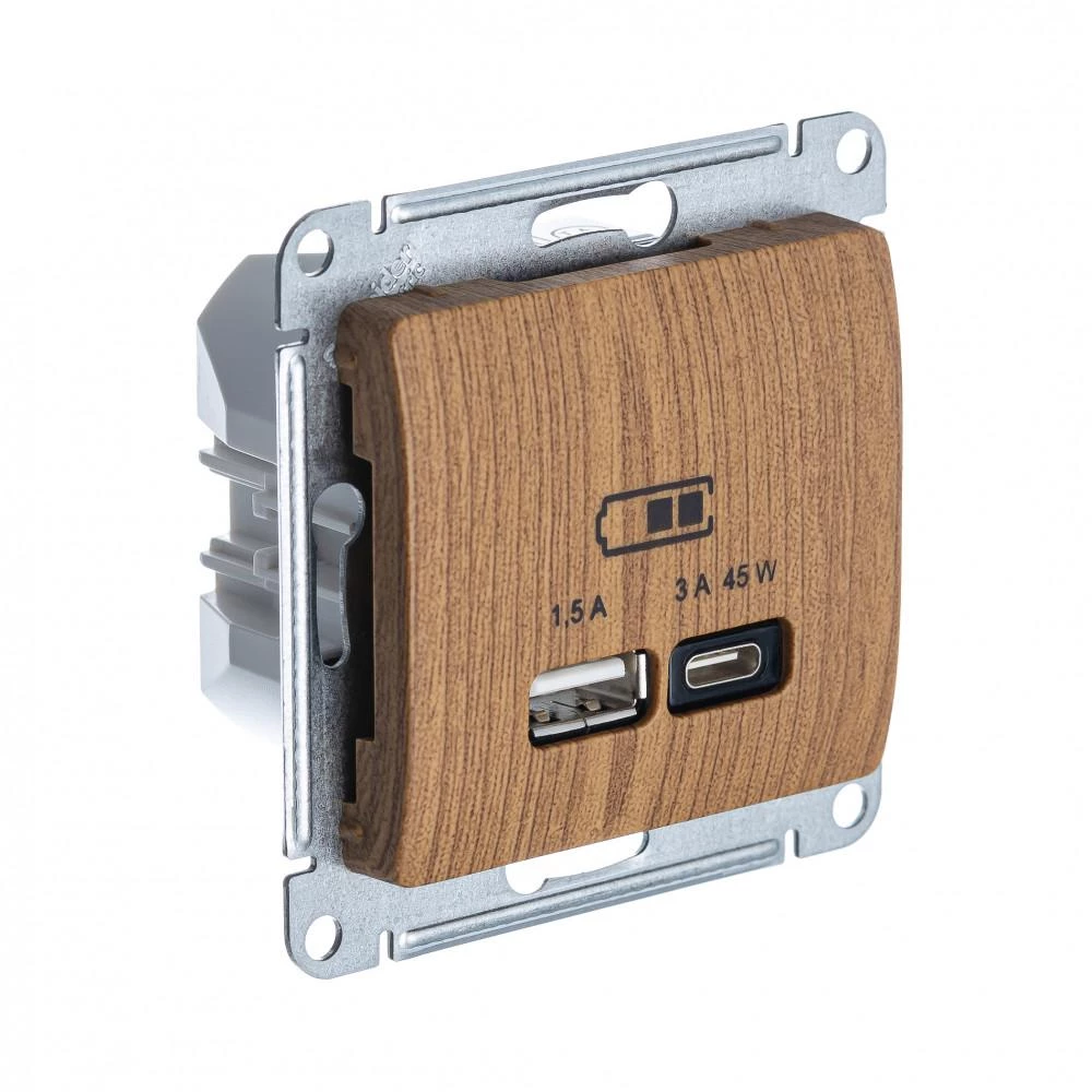 артикул GSL000529 название Розетка USB 2-ая Тип А+С 45 Вт (для подзарядки), Schneider Electric, Серия Glossa, Дерево Дуб