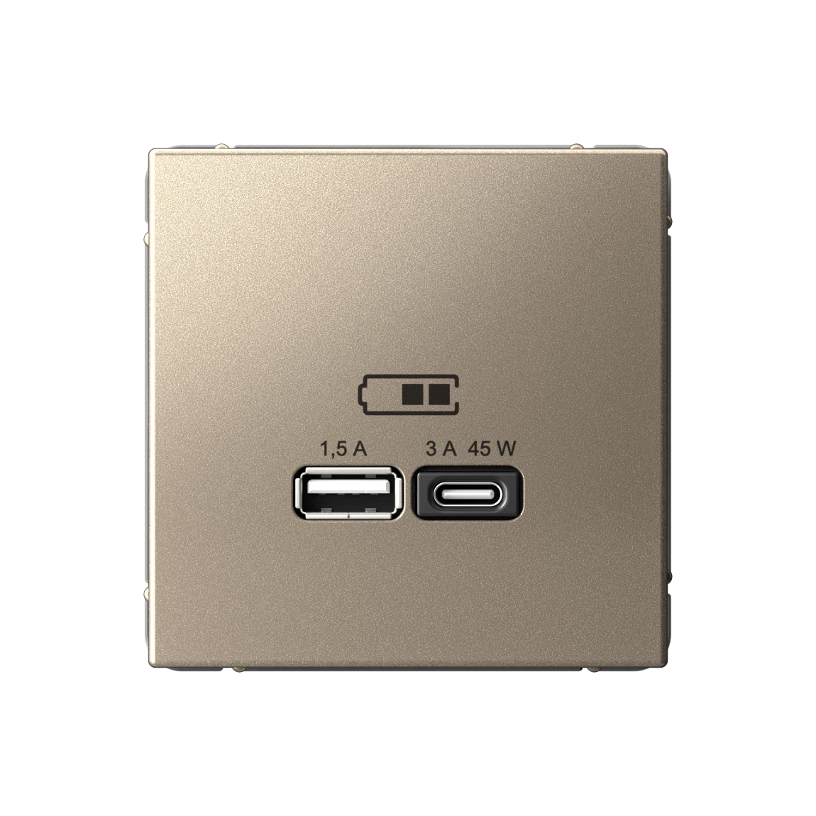 артикул GAL000529 название Розетка USB 2-ая Тип А+С 45 Вт (для подзарядки), Schneider Electric, Серия Art Gallery, Шампань