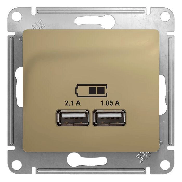 артикул GSL000433 название Розетка USB 2-ая 2100 мА (для подзарядки), Schneider Electric, Серия Glossa, Титан