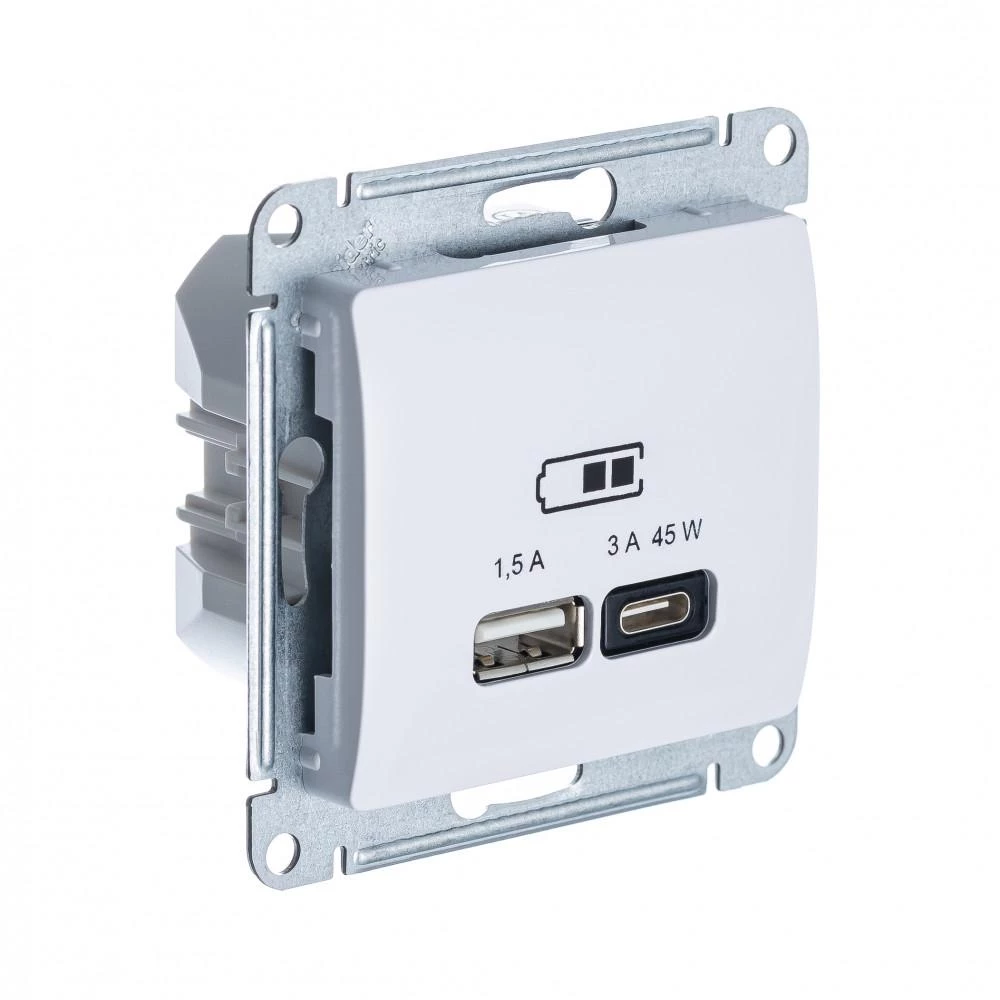артикул GSL000129 название Розетка USB 2-ая Тип А+С 45 Вт (для подзарядки), Schneider Electric, Серия Glossa, Белый