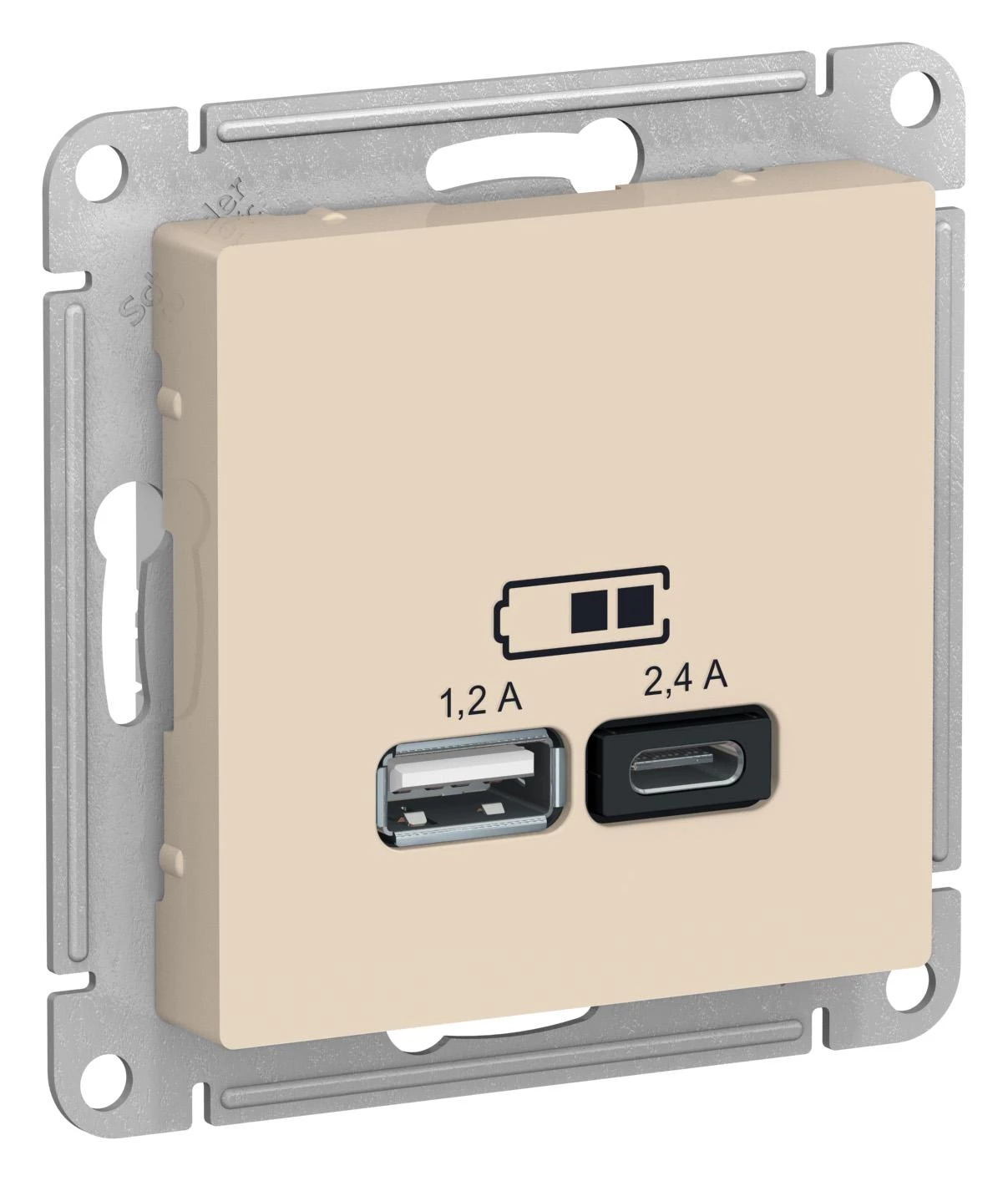 артикул ATN000239 название Розетка USB 2-ая Тип А+С, 2400 мА (для подзарядки), Schneider Electric, Серия Atlas Design, Бежевый