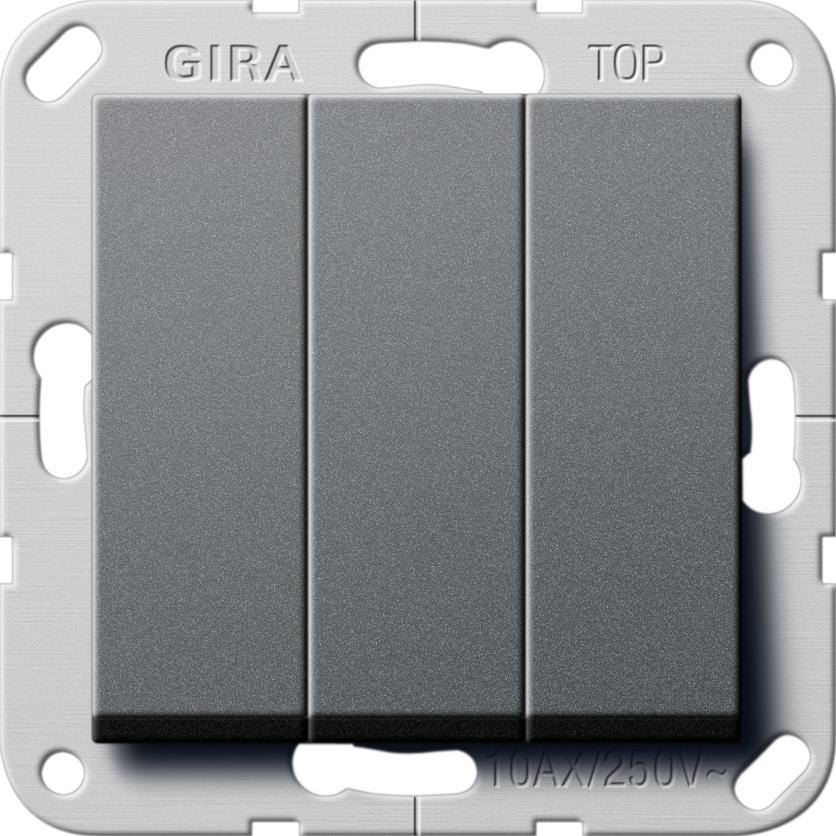 артикул 284428 название Выключатель 3-клавишный; кнопочный, Gira, Серия S-55, Антрацит