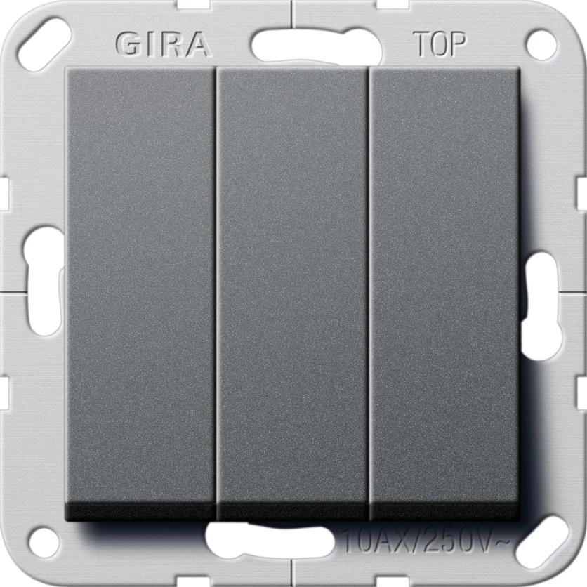 артикул 284428 название Выключатель 3-клавишный; кнопочный, Gira, Серия System 55, Антрацит