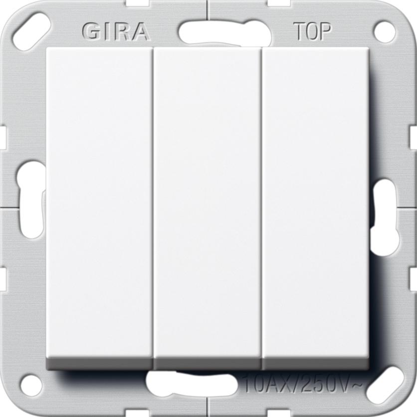артикул 283003 название Gira S-55 Бел Выключатель 3-х клавишный, вкл/откл.