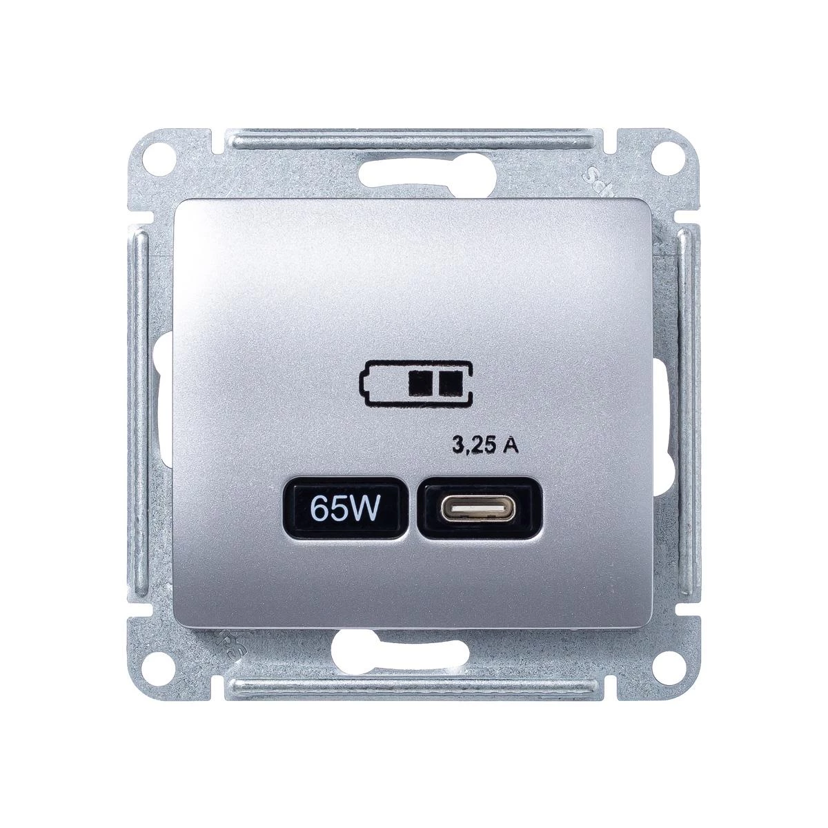 артикул GSL000327 название Розетка USB 1-ая Тип С 3200 мA 5V (для подзарядки), Schneider Electric, Серия Glossa, Алюминий