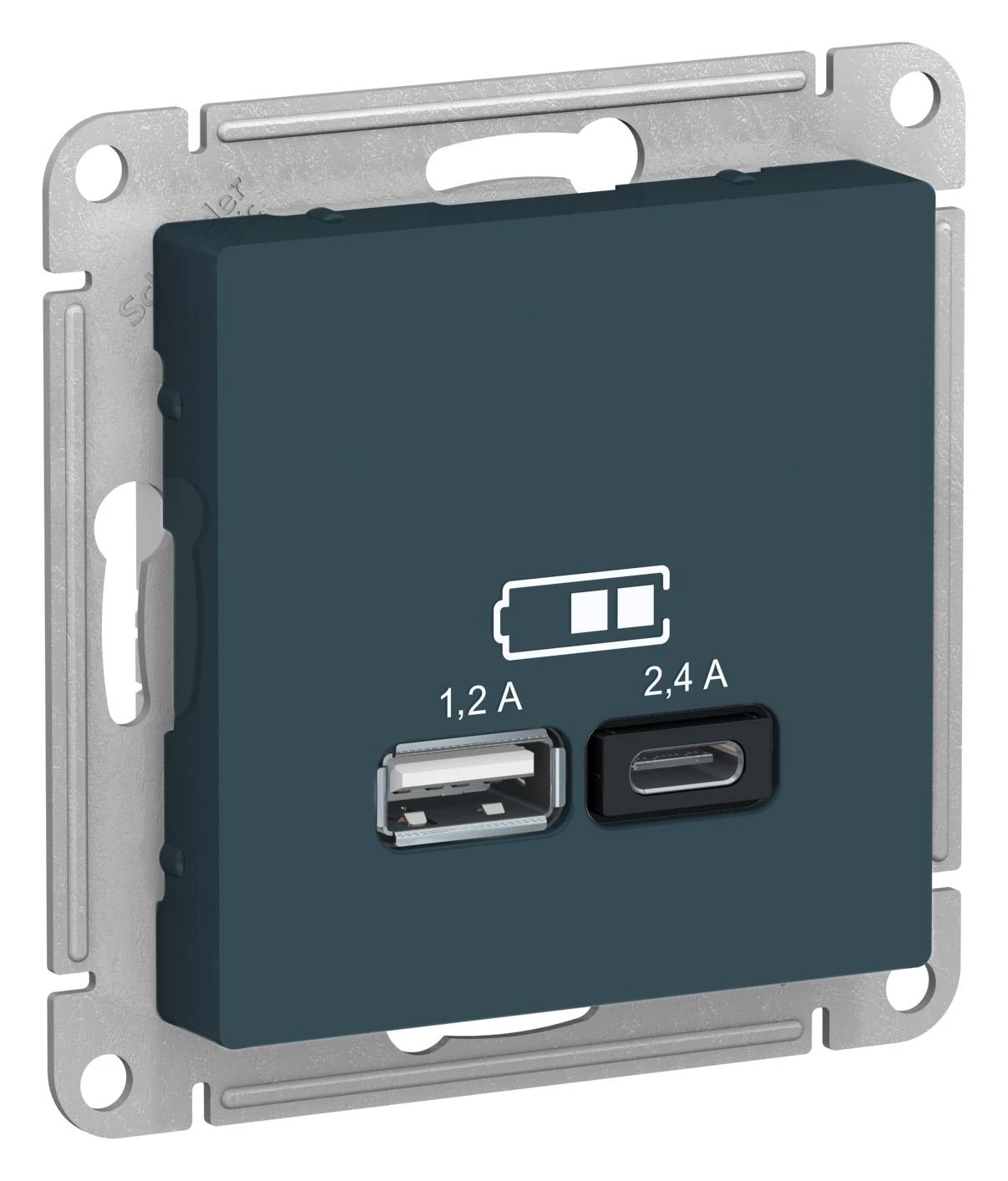 артикул ATN000839 название Розетка USB 2-ая Тип А+С, 2400 мА (для подзарядки), Schneider Electric, Серия Atlas Design, Изумруд