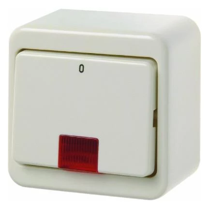 артикул 301240 название Berker Контрольный одноклавишный выключатель с красной линзой цвет: белый, с блеском Наружный монтаж