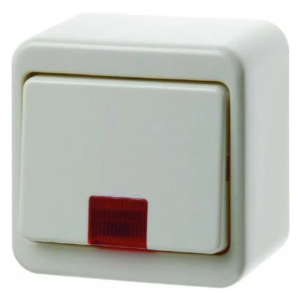 артикул 301640 название Berker Контрольный одноклавишный выключатель с красной линзой цвет: белый Наружный монтаж