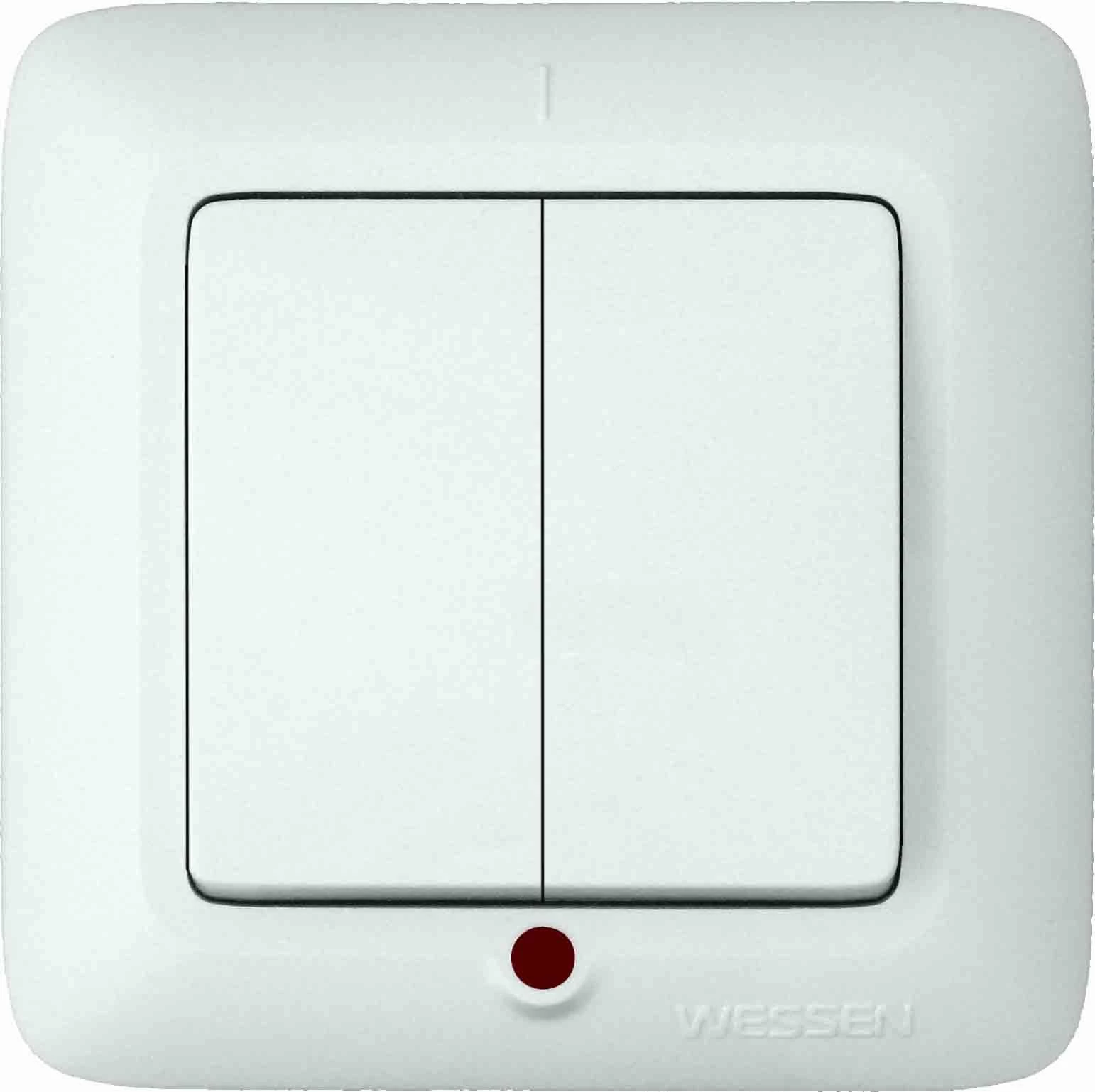 артикул S56-039-BI название Wessen Прима Белый Выключатель 2-клавишный с подсветкой 6А в сборе