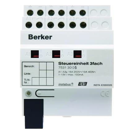 артикул 75313005 название Berker Управляющее устройство, 3-канальное, 1-10 В 16 А, REG цвет: светло-серый instabus KNX/EIB