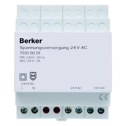 артикул 75910001 название Berker Блок питания 24 В AC REG цвет: светло-серый instabus KNX/EIB