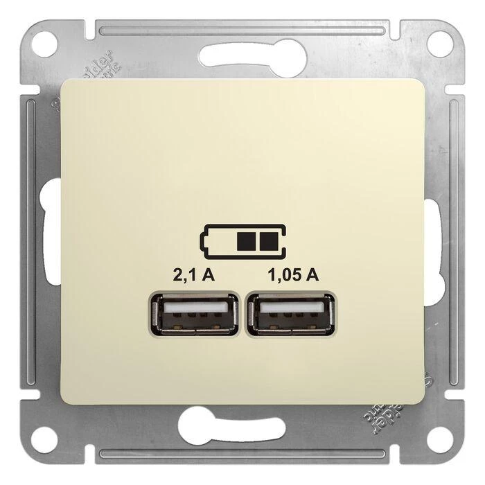 артикул GSL000233 название Розетка USB 2-ая (для подзарядки), Schneider Electric, Серия Glossa, Бежевый